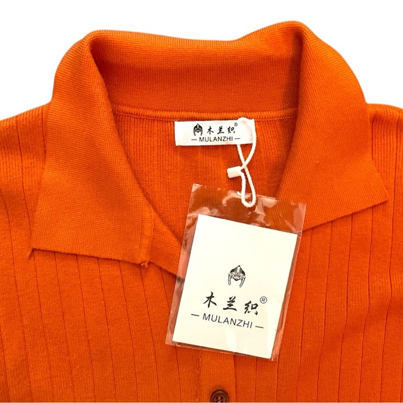 Orange Button-Up Ribbed Dress - Picture 3 of 7